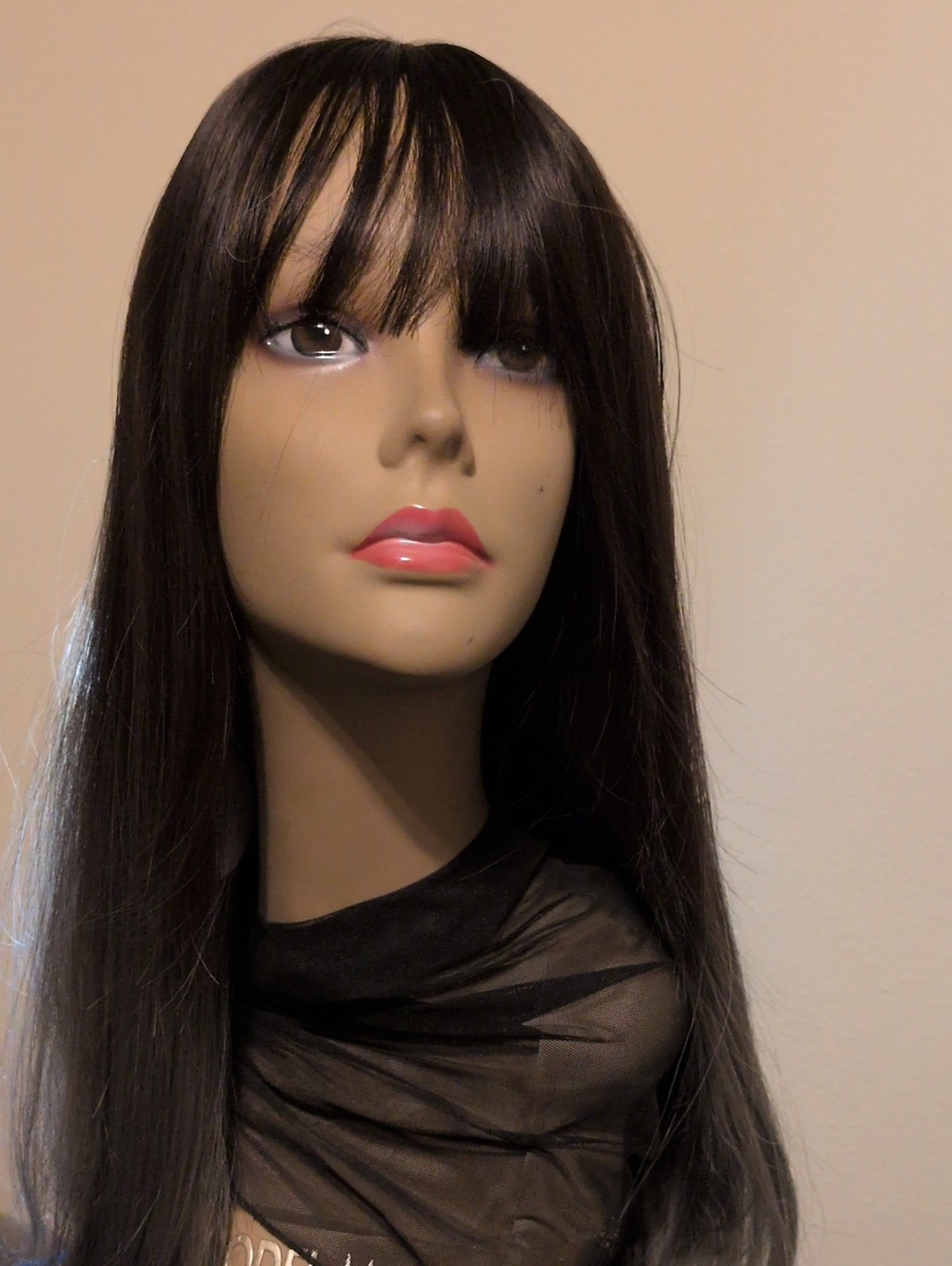 Black Dark Brown And GrayStraight Wig with Bangs - Unbranded